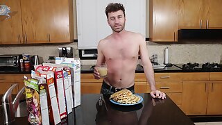 Food fetish video of a good looking dude cooking a dinner